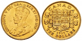Canada. George V. 10 dollars. 1914. (Km-27). Au. 16,72 g. Scarce. Minor nicks. Almost XF/XF. Est...600,00.