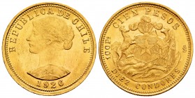 Chile. 100 pesos. 1926. Santiago. (Km-170). (Fr-54). Au. 20,37 g. It retains some luster. XF. Est...720,00.