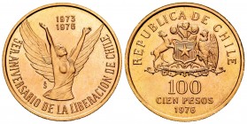 Chile. 100 pesos. 1976. Santiago. (Km-213). Au. 20,35 g. Minor nick on edge. Almost UNC. Est...700,00.
