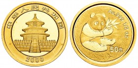 China. 50 yuan. 2000. (Km-1306). Au. 15,51 g. Rare. PR. Est...800,00.