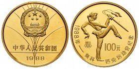 China. 100 yuan. 1988. (Km-206). Au. 15,59 g. PR. Est...600,00.