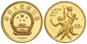 China. 100 yuan. 1990. (Km-304). (Fr-80). Au. 10,43 g. PR. Est...400,00.
