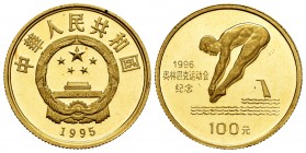 China. 100 yuan. 1995. (Km-765). (Fr-148). Au. 11,39 g. PR. Est...400,00.