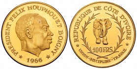 Côte d´Ivoire. 100 francos. 1966. (Km-5). Au. 32,03 g. Scarce. PR. Est...1100,00.