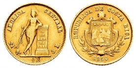 Costa Rica. 1/2 escudo. 1850. JB. (Km-97). (Fr-10). Au. 1,53 g. Scarce. VF. Est...80,00.