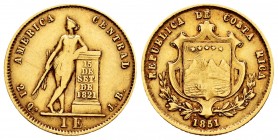 Costa Rica. 1 escudo. 1851. San José. JB. (Km-97). Au. 3,03 g. Almost VF. Est...100,00.