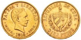Cuba. 10 pesos. 1916. (Km-20). (Fr-3). Au. 16,68 g. XF. Est...600,00.