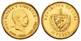 Cuba. 10 pesos. 1988. (Km-211). (Fr-24). Au. 3,20 g. UNC. Est...150,00.