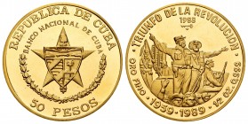 Cuba. 50 pesos. 1988. (Km-210). Au. 15,58 g. Scarce. PR. Est...600,00.