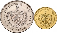 Cuba. Serie de 2 monedas 20 pesos (25,97 g plata) y 100 pesos (12,01 g oro). Cumbre de Países no alineados. A EXAMINAR. UNC. Est...400,00.