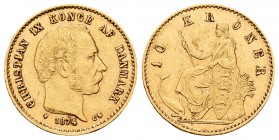 Denmark. Christian IX. 10 kroner. 1874. CS. (Km-790.1). (Fr-296). Au. 4,47 g. XF. Est...160,00.