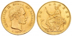 Denmark. Christian IX. 20 kroner. 1873. CS. (Km-791.1). (Fr-295). Au. 8,96 g. AU. Est...320,00.