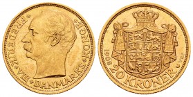 Denmark. Frederik VIII. 20 kroner. 1908. VBP. (Km-810). (Fr-297). Au. 8,95 g. AU. Est...320,00.