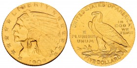United States. 5 dollars. 1909. Philadelphia. (Km-129). Au. 8,13 g. Reproducción de joyería. Choice VF. Est...200,00.