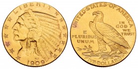 United States. 5 dollars. 1909. Philadelphia. (Km-129). (Fr-150). Au. 8,23 g. Minor nick on edge. XF. Est...300,00.