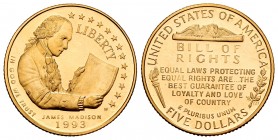 United States. 5 dollars. 1993. New York. W. (Km-242). Au. 8,37 g. James Madison. PR. Est...280,00.