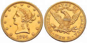 United States. 10 dollars. 1894. Philadelphia. (Km-102). (Fr-158). Au. 16,69 g. Almost XF. Est...600,00.