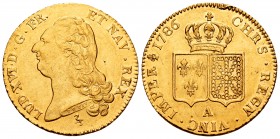 France. Louis XVI. 2 Louis d´or. 1786. Paris. A. (Km-592.1). (Fr-474). (Gad-363). Au. 15,31 g. Minor nick on edge. It retains some luster. AU. Est...7...