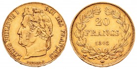 France. Louis Philippe I. 20 francos. 1848. Paris. A. (Km-750.1). (Fr-560). (Gad-1031). Au. 6,43 g. Choice VF. Est...220,00.