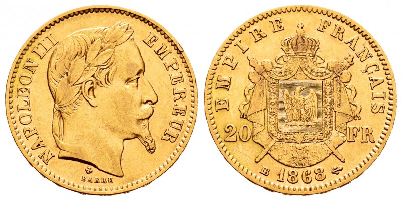 France. Napoleon III. 20 francos. 1868. Strasbourg. BB. (Km-801.2). (Fr-585). (G...