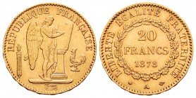 France. 20 francos. 1878. Paris. A. (Km-825). (Fr-592). (Gad-1063). Au. 6,44 g. XF. Est...220,00.