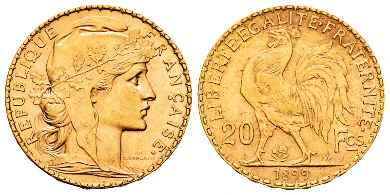 France. 20 francos. 1899. (Km-847). (Fr-596). (Gad-1064). Au. 6,46 g. XF. Est......