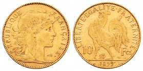 France. 10 francos. 1899. Paris. (Km-846). (Fr-509.1). (Gad-1017). Au. 3,21 g. Almost VF. Est...120,00.