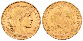 France. 20 francos. 1903. (Km-847). (Fr-596). (Gad-1064). Au. 6,44 g. Est...220,00.