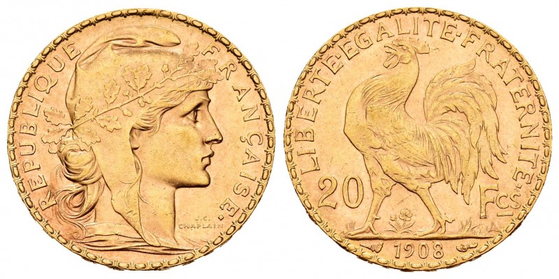 France. 20 francos. 1902. (Km-857). (Fr-596a). (Gad-1064a). Au. 6,45 g. Hairline...