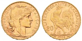 France. 20 francos. 1902. (Km-857). (Fr-596a). (Gad-1064a). Au. 6,45 g. Hairlines. Almost UNC. Est...220,00.