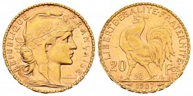 France. 20 francos. 1907. (Km-857). (Fr-596a). (Gad-1064a). Au. 6,45 g. Almost UNC. Est...220,00.