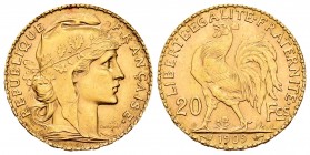 France. 20 francos. 1909. (Km-857). (Fr-596a). (Gad-1064a). Au. 6,45 g. Almost UNC. Est...220,00.