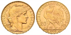 France. 20 francos. 1910. (Km-857). (Fr-596a). (Gad-1064a). Au. 6,46 g. Almost UNC. Est...220,00.