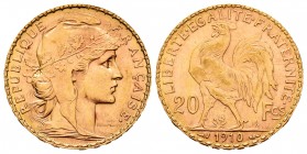 France. 20 francos. 1910. (Km-857). (Fr-596a). (Gad-1064a). Au. 6,44 g. Almost UNC. Est...220,00.