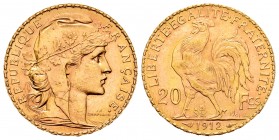 France. 20 francos. 1912. (Km-857). (Fr-596a). (Gad-1064a). Au. 6,44 g. Almost UNC. Est...220,00.
