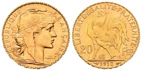 France. 20 francos. 1912. (Km-857). (Fr-596a). (Gad-1064a). Au. 6,43 g. Almost UNC. Est...220,00.
