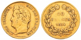 France. Louis Philippe I. 40 francos. 1834. Paris. A. (Km-747.1). (Fr-557). (Gad-1106). Au. 12,81 g. Almost VF. Est...475,00.