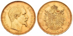 France. Napoleon III. 50 francos. 1855. Paris. A. (Km-785.1). (Fr-571). (Gad-1111). Au. 16,09 g. Almost XF. Est...550,00.