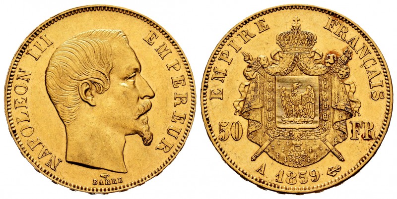 France. Napoleon III. 50 francos. 1859. Paris. A. (Km-785.1). (Fried-571). Au. 1...