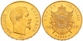 France. Napoleon III. 100 francos. 1856. Strasbourg. BB. (Km-786.2). (Fr-550). (Gad-1135). Au. 32,20 g. Original luster. AU. Est...1200,00.