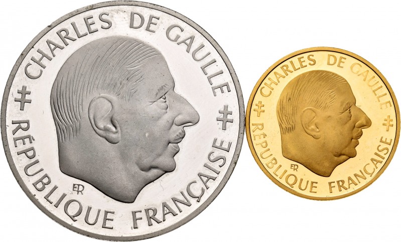 France. Serie de 2 monedas de 1 franco (oro y plata) 1988. 30º Aniversacio de la...