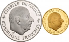 France. Serie de 2 monedas de 1 franco (oro y plata) 1988. 30º Aniversacio de la República. A EXAMINAR. PR. Est...325,00.