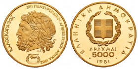 Greece. 5000 dracmas. 1981. (Km-129). (Fr-23a). Au. 12,46 g. Juegos Paneuropeos. PR. Est...450,00.