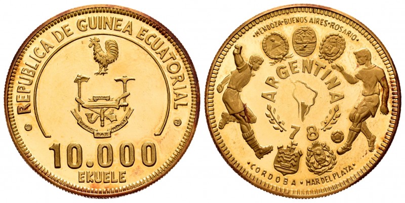 Equatorial Guinea. 10000 ekuele. 1978. (Km-41). Au. 13,92 g. Mundial de Fútbol A...
