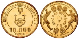 Equatorial Guinea. 10000 ekuele. 1978. (Km-41). Au. 13,92 g. Mundial de Fútbol Argentina 1978. PR. Est...500,00.