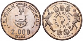 Equatorial Guinea. 2000 ekuele. 1978. (Km-38). Ag. 42,87 g. Mundial de Fútbol Argentina 1978. PR. Est...50,00.