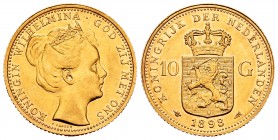 Netherlands. Wilhelmina. 10 gulden. 1898. (Km-124). Au. 6,71 g. AU. Est...280,00.
