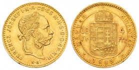 Hungary. Franz Joseph I. 4 forint. 1885. Kremnitz. KB. (Km-466). Au. 3,21 g. AU. Est...150,00.