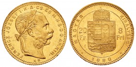 Hungary. Franz Joseph I. 8 fornit (20 francos). 1880. Kremnitz. KB. (Km-467). Au. 6,44 g. XF. Est...250,00.