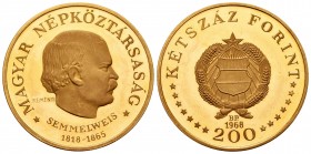Hungary. 200 fornit. 1968. Budapest. BP. (Km-586). Au. 16,81 g. 150º aniversario de Semmelweis. PR. Est...575,00.